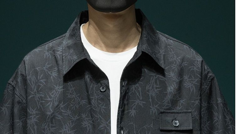 シャツ メンズ 柄シャツ 和風葉模様ビッグシルエット半袖シャツ