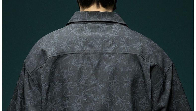 シャツ メンズ 柄シャツ 和風葉模様ビッグシルエット半袖シャツ