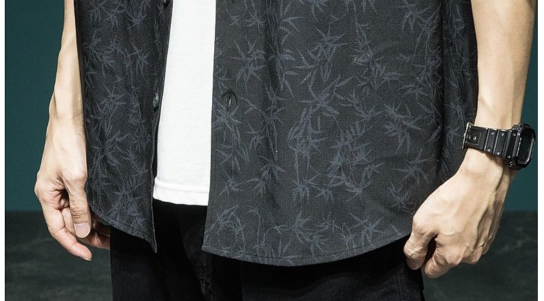 シャツ メンズ 柄シャツ 和風葉模様ビッグシルエット半袖シャツ