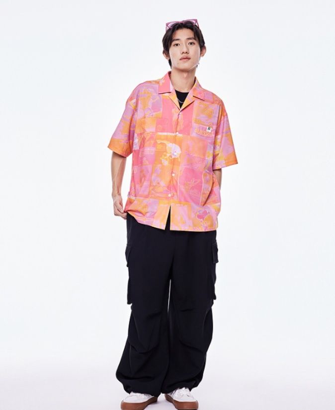 シャツ メンズ 柄シャツ 幻想模様オープンカラー半袖シャツ