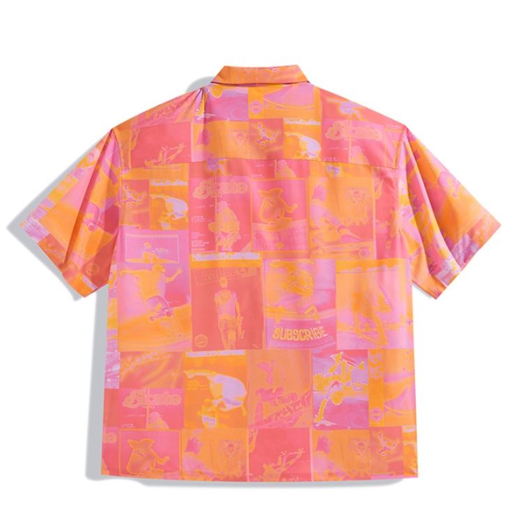 シャツ メンズ 柄シャツ 幻想模様オープンカラー半袖シャツ