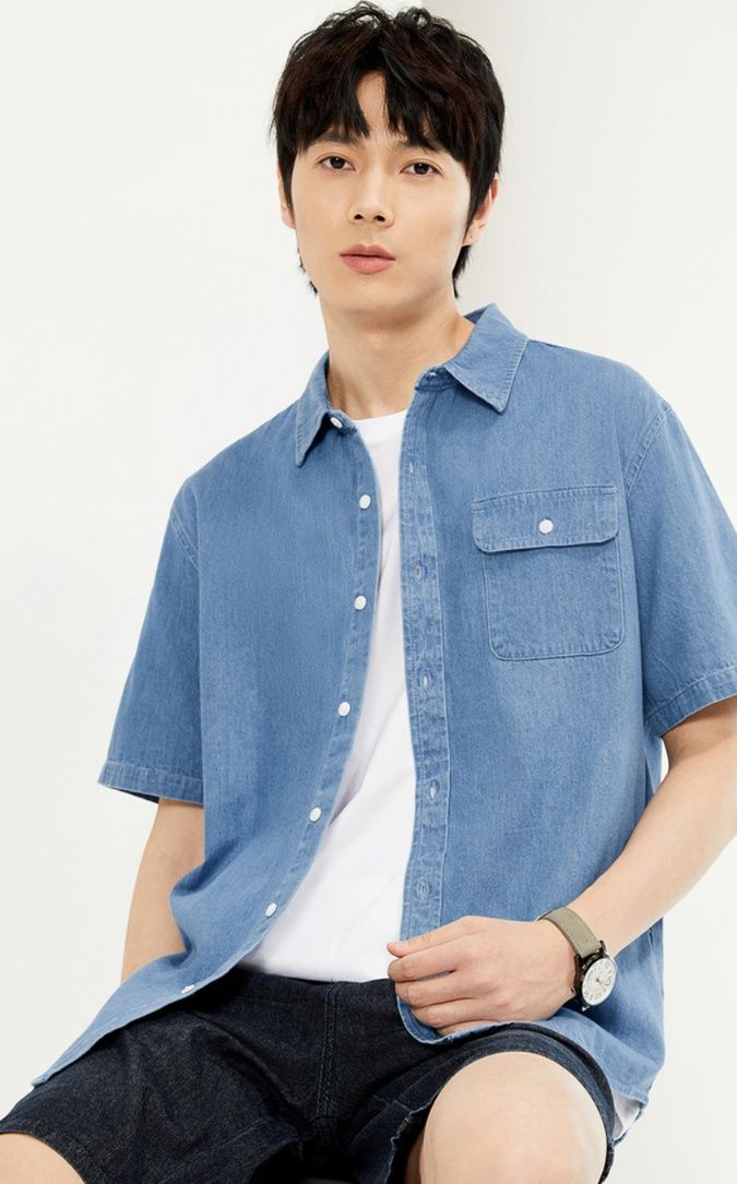 シャツ メンズ デニムシャツ 爽やか半袖デニムシャツ