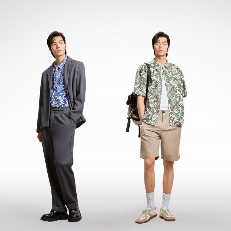 シャツ メンズ アロハシャツ 涼やか葉模様リゾートアロハシャツ