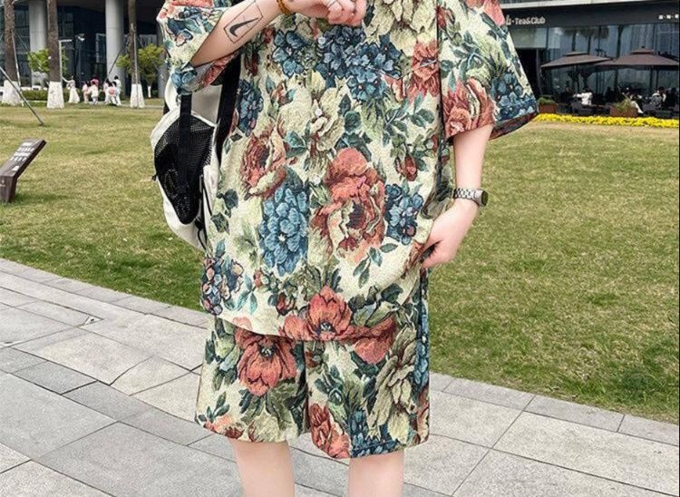 シャツ メンズ 柄シャツ 花園セットアップ 半袖柄シャツ