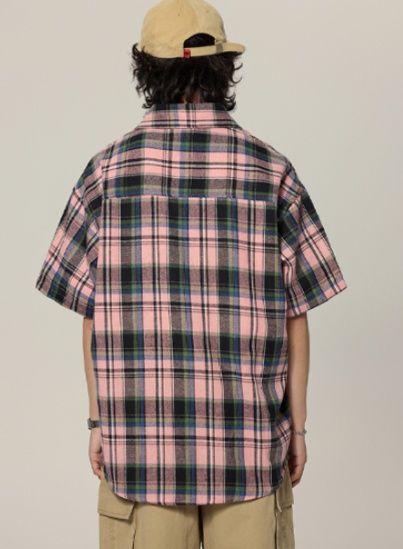 シャツメンズ チェックシャツ ゆったり半袖チェックシャツ