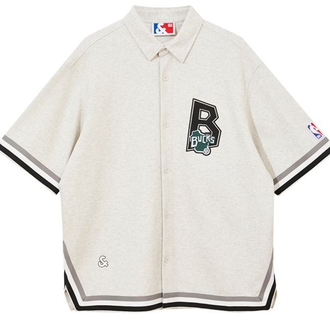 シャツ メンズ バスケットボール風ワッペン柄シャツ