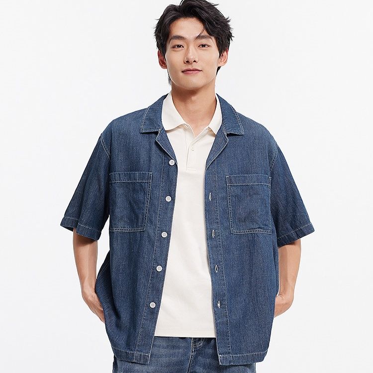 シャツ メンズ ゆったり半袖ワークデニムシャツ