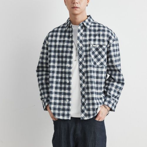シャツ メンズ 秋季新作 純綿チェックシャツ 長袖 ゆったり