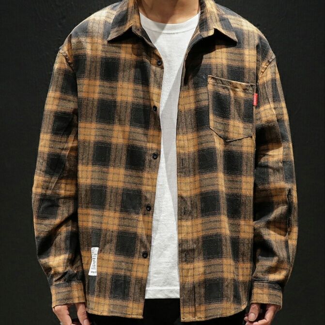 シャツ メンズ ゆったりサイズ推奨 赤黒チェック柄ネルシャツ