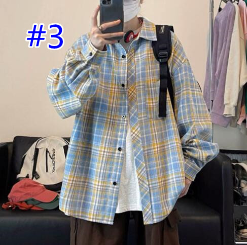 メンズ シャツ メンズ 長袖チェックシャツ ブルー系カジュアルトップス