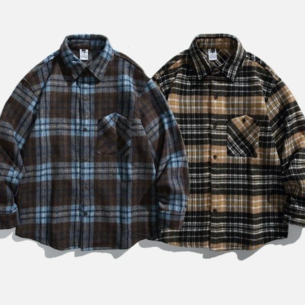 メンズ シャツ メンズ チェック柄 長袖シャツ 秋冬 カジュアル 全2色