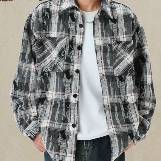 メンズ シャツ メンズ ダメージ加工チェック柄シャツ 全2色