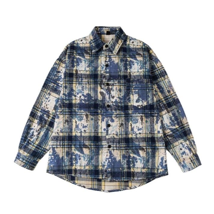 メンズ シャツ メンズ ヴィンテージ風チェック柄長袖シャツ