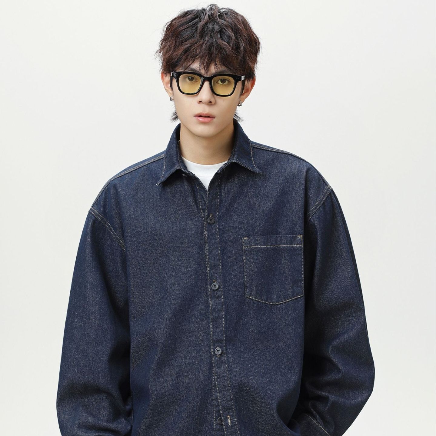 メンズ シャツ ゆったりシルエット長袖デニムシャツ