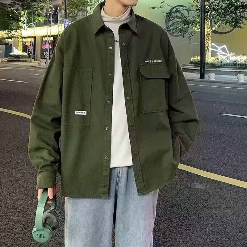 メンズミリタリーシャツ ビッグシルエット開襟長袖
