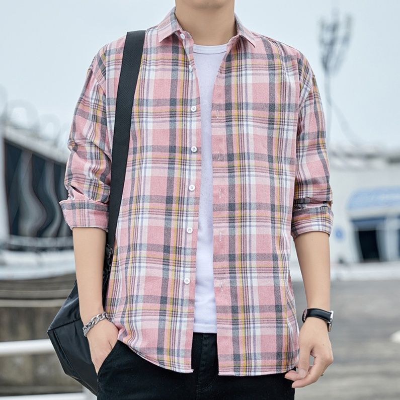 メンズ シャツ 爽やかマルチチェック柄レギュラーカラー長袖シャツ