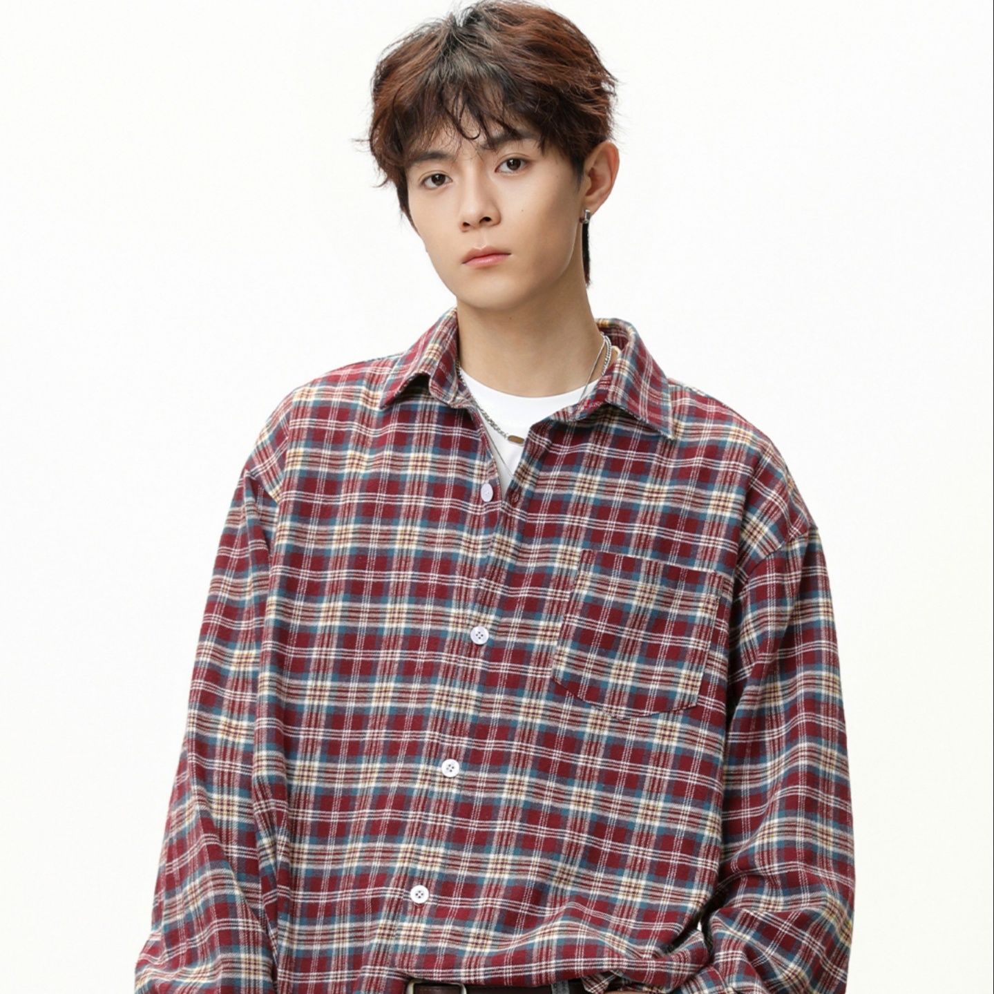 メンズ シャツ 多色チェック柄ゆったりシルエットネルシャツ