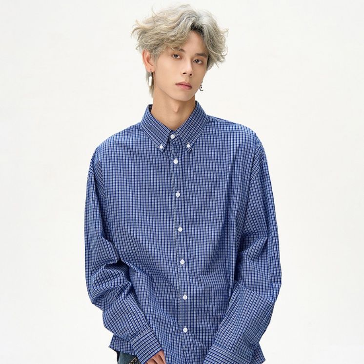 メンズ シャツ ゆったりオーバーサイズ格子柄長袖シャツ