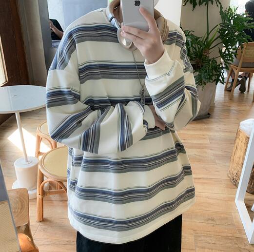 メンズ シャツ 秋冬メンズ長袖ボーダー柄シャツ