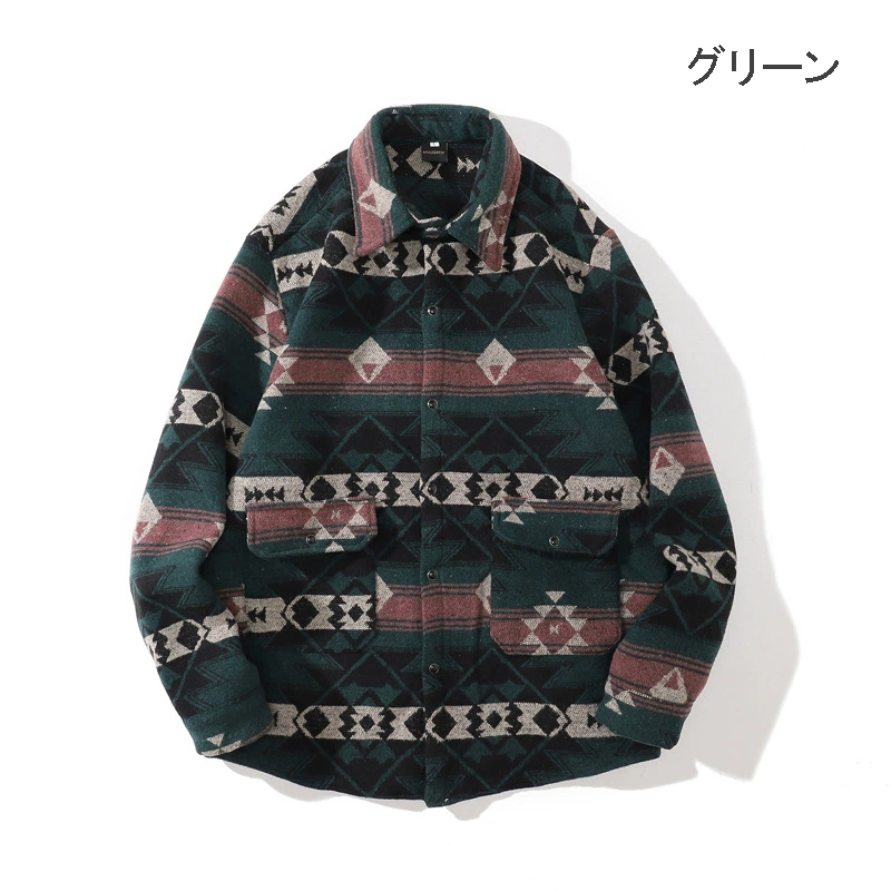 メンズ シャツ エスニック柄長袖シャツ メンズ 男女兼用 秋冬新作