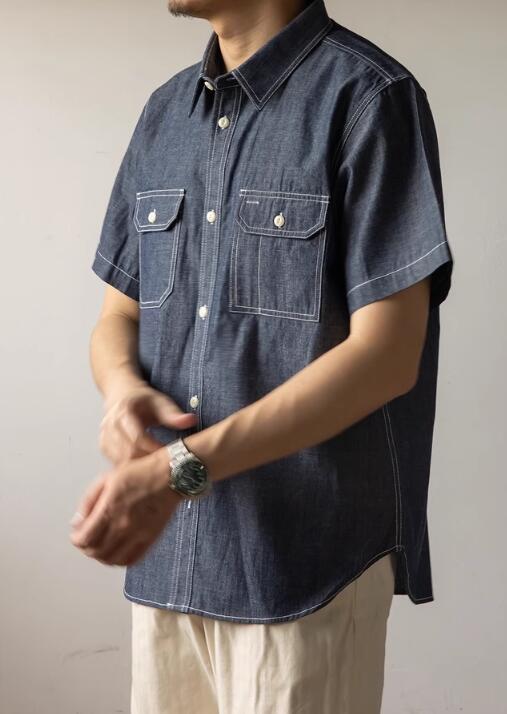 メンズ シャツ 夏季メンズカジュアルデニムシャツ半袖