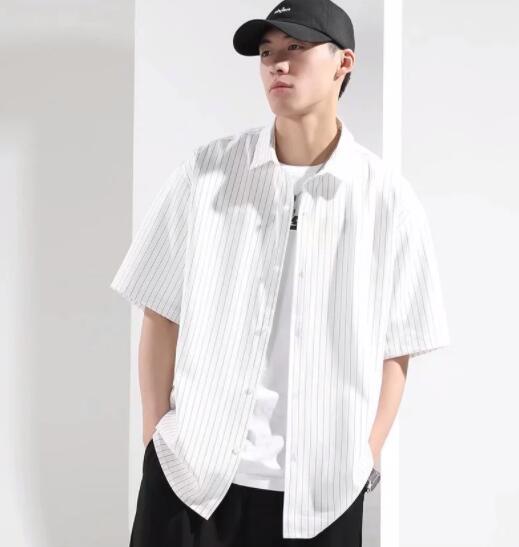 メンズ シャツ メンズ 半袖 縦縞 シャツ 黒