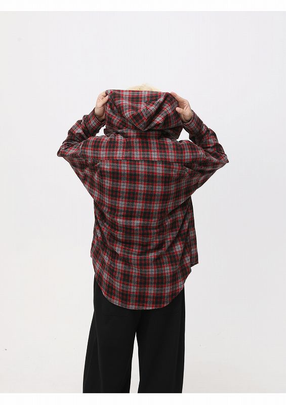 メンズ シャツ フード付きチェック柄シャツ メンズ 長袖カジュアル 全2色