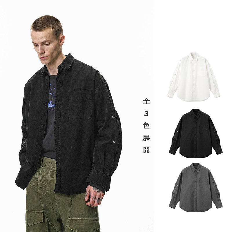 メンズ シャツ メンズ秋新作ウォッシュ加工長袖シャツ全3色