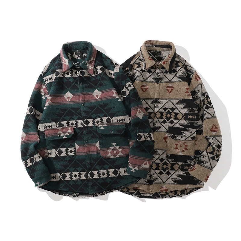 メンズ シャツ エスニック柄長袖シャツ メンズ 男女兼用 秋冬新作