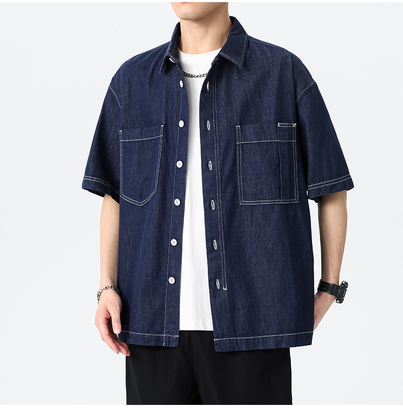 シャツ メンズ ゆったりシルエット半袖デニムシャツ