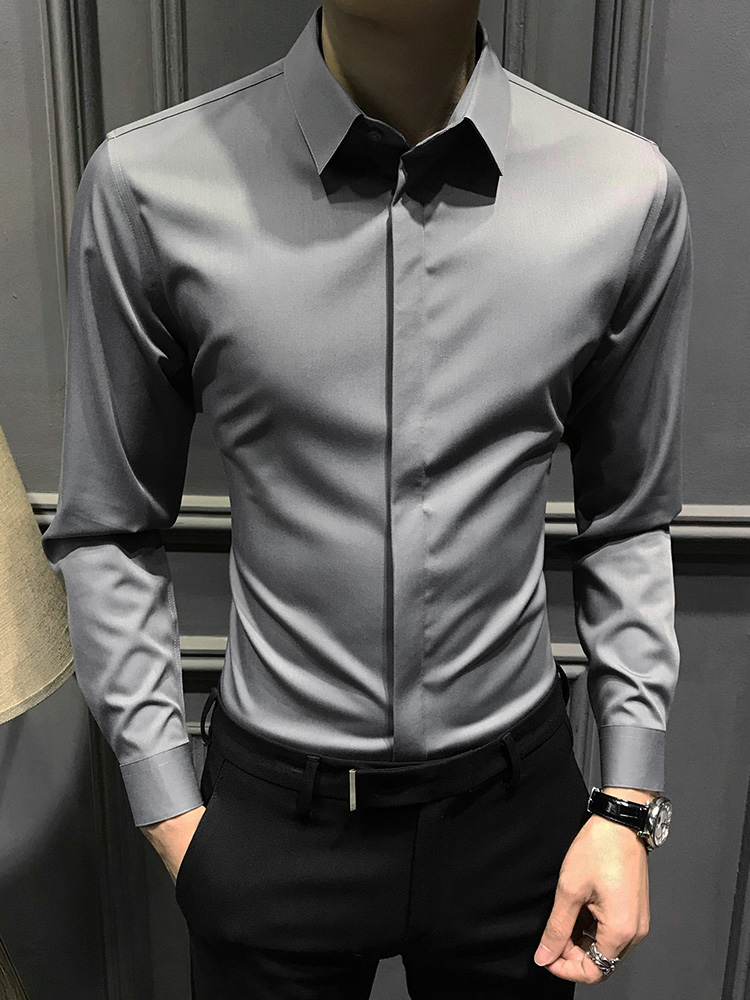 シャツ メンズ 洗練スタンドカラービジネスシャツ