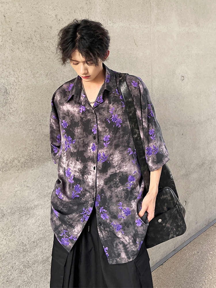 シャツ メンズ 柄シャツ 花模様ゆったり七分袖シャツ