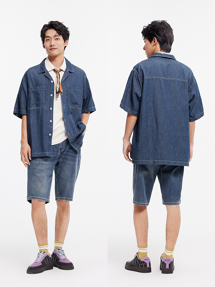 シャツ メンズ ゆったり半袖ワークデニムシャツ