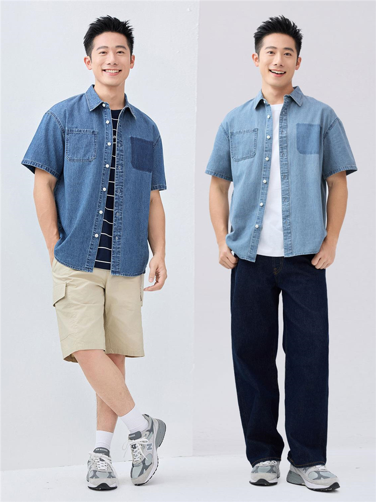 シャツ メンズ 涼やか半袖デニムシャツ