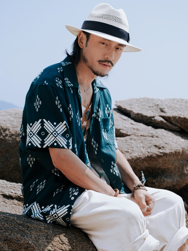 シャツ メンズ アロハシャツ 伝統紋様リゾートアロハシャツ