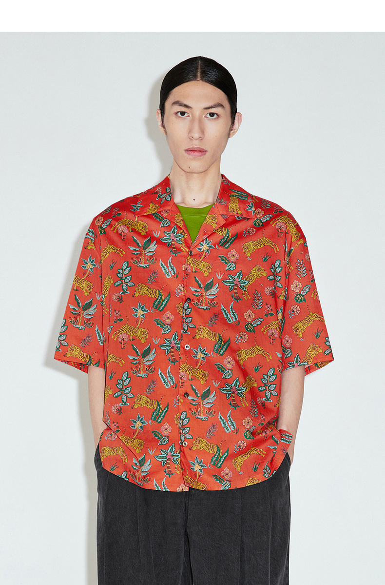 シャツ メンズ 柄シャツ 南国の花々 リゾート風半袖シャツ