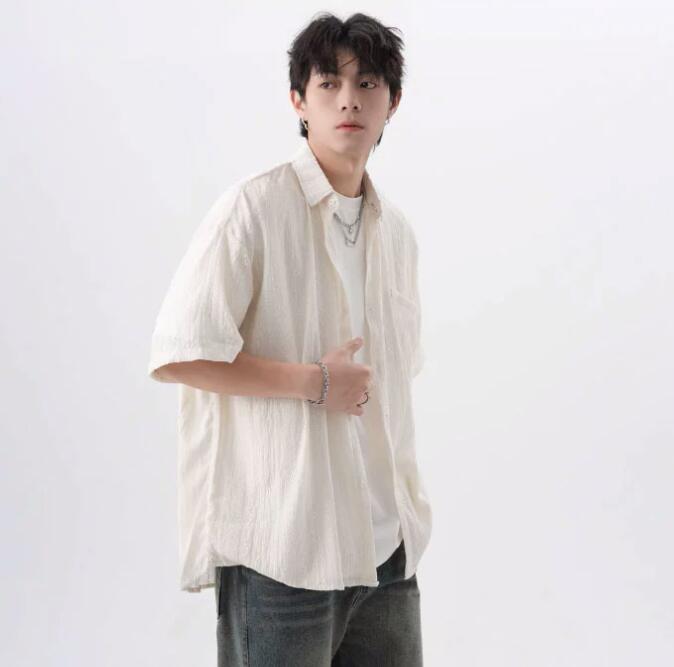 メンズ シャツ メンズ半袖シャツ白無地ゆったり古着風カジュアル