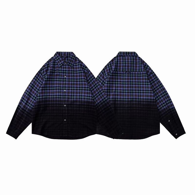 メンズ シャツ メンズ グラデーションチェック柄シャツ 長袖 秋冬