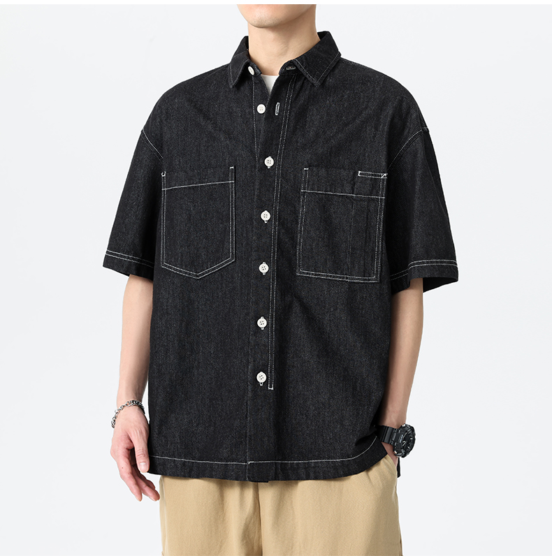シャツ メンズ ゆったりシルエット半袖デニムシャツ