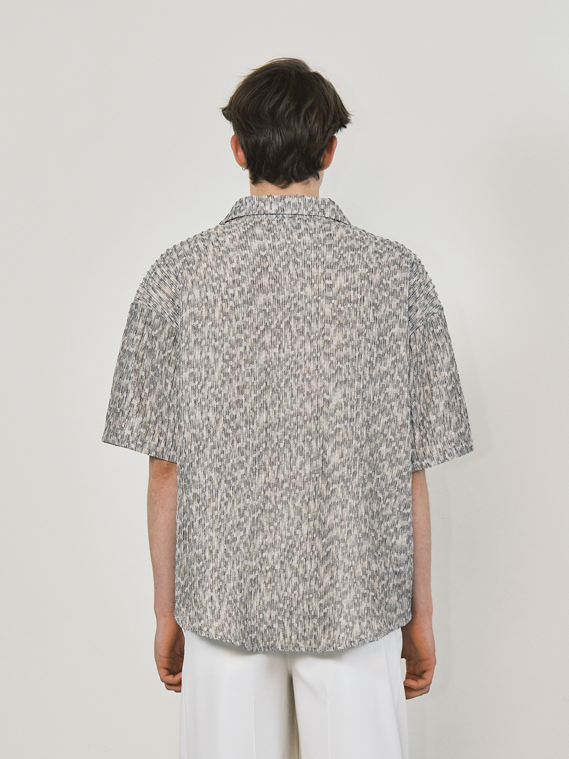 シャツ メンズ 柄シャツ 縦線模様ポケット付き半袖開襟シャツ