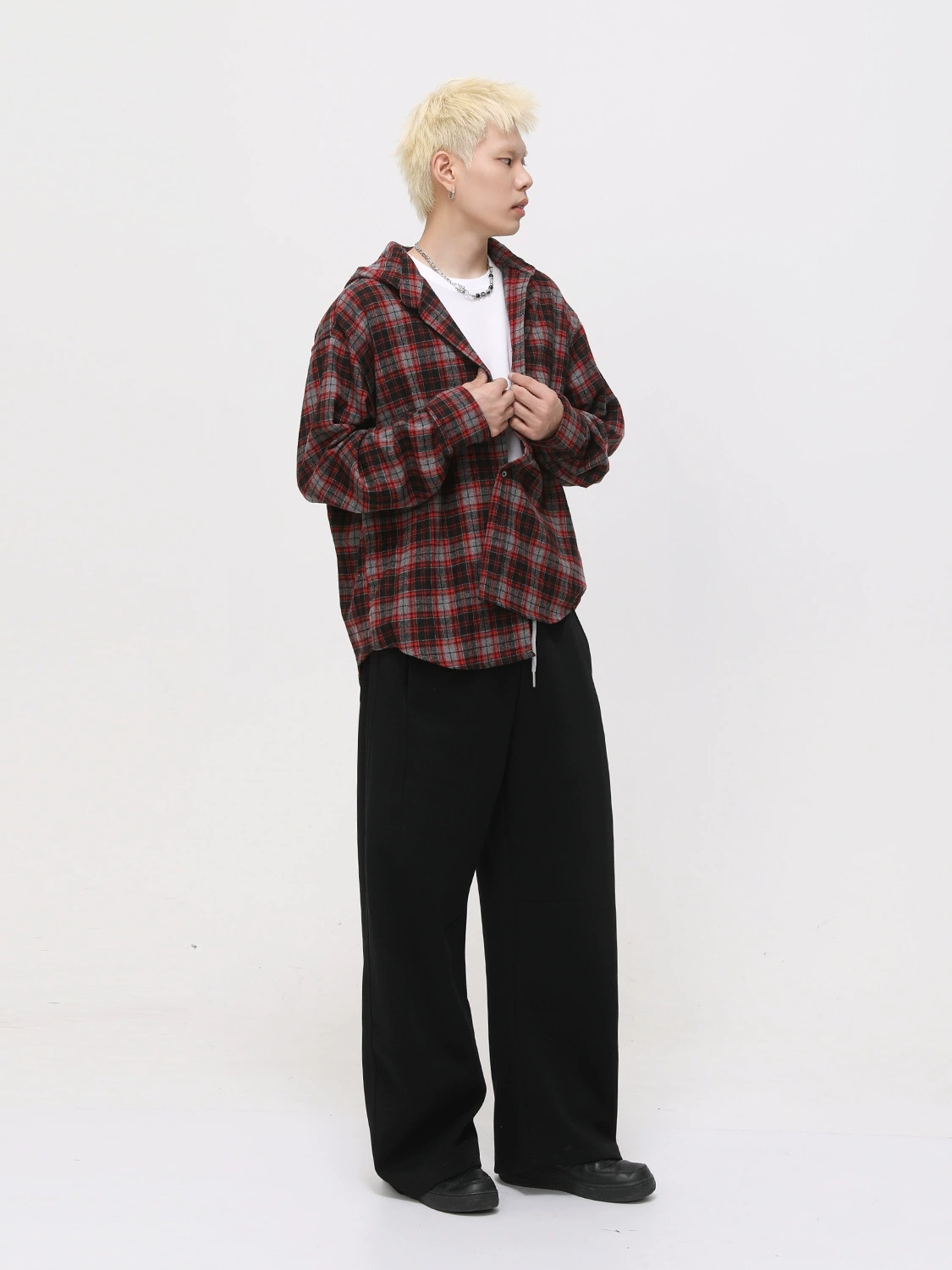 メンズ シャツ フード付きチェック柄シャツ メンズ 長袖カジュアル 全2色