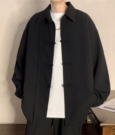 メンズ シャツ 中華風長袖カジュアルシャツ チャイナボタン