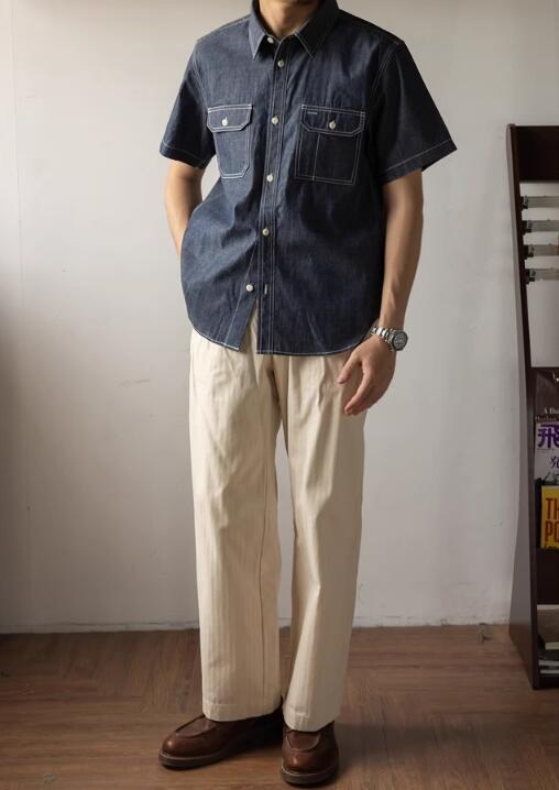 メンズ シャツ 夏季メンズカジュアルデニムシャツ半袖