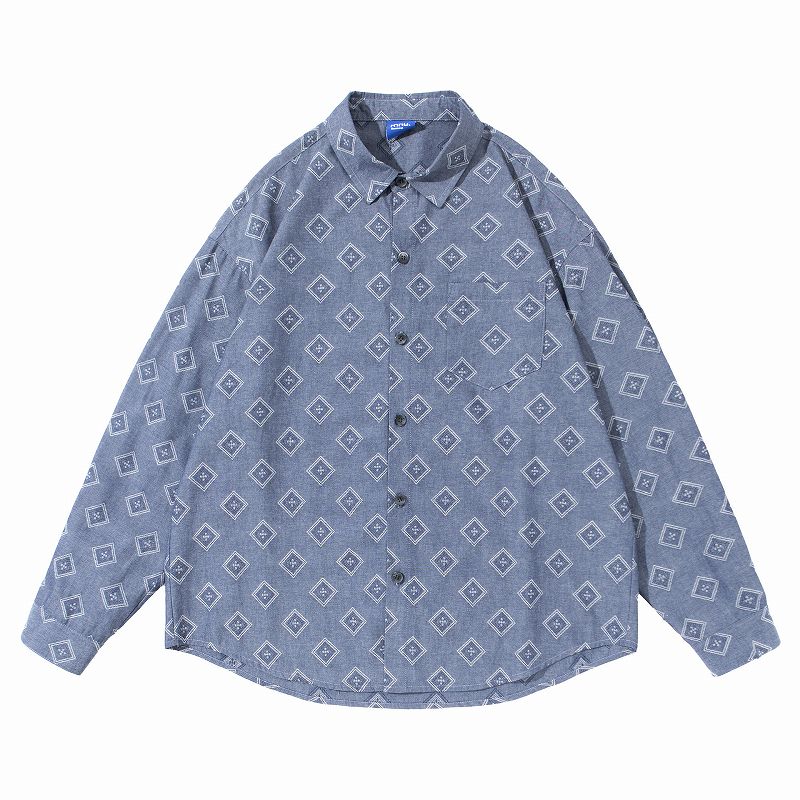 メンズ シャツ メンズ 民族風 幾何学模様 長袖シャツ