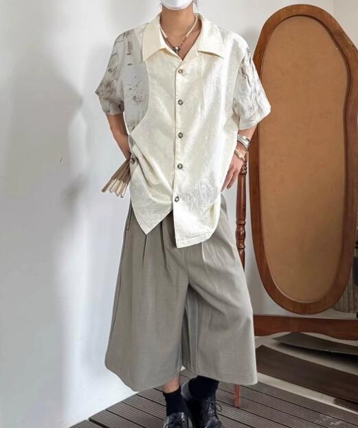 シャツ メンズ 夏用和柄半袖シャツ冷感素材中華風メンズ
