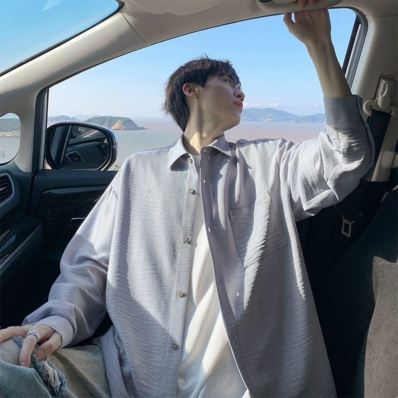 メンズ シャツ 無地長袖シャツ男女兼用ストリート系春秋新作