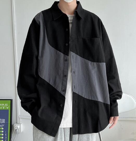 メンズ シャツ 秋冬メンズ配色切替長袖シャツ
