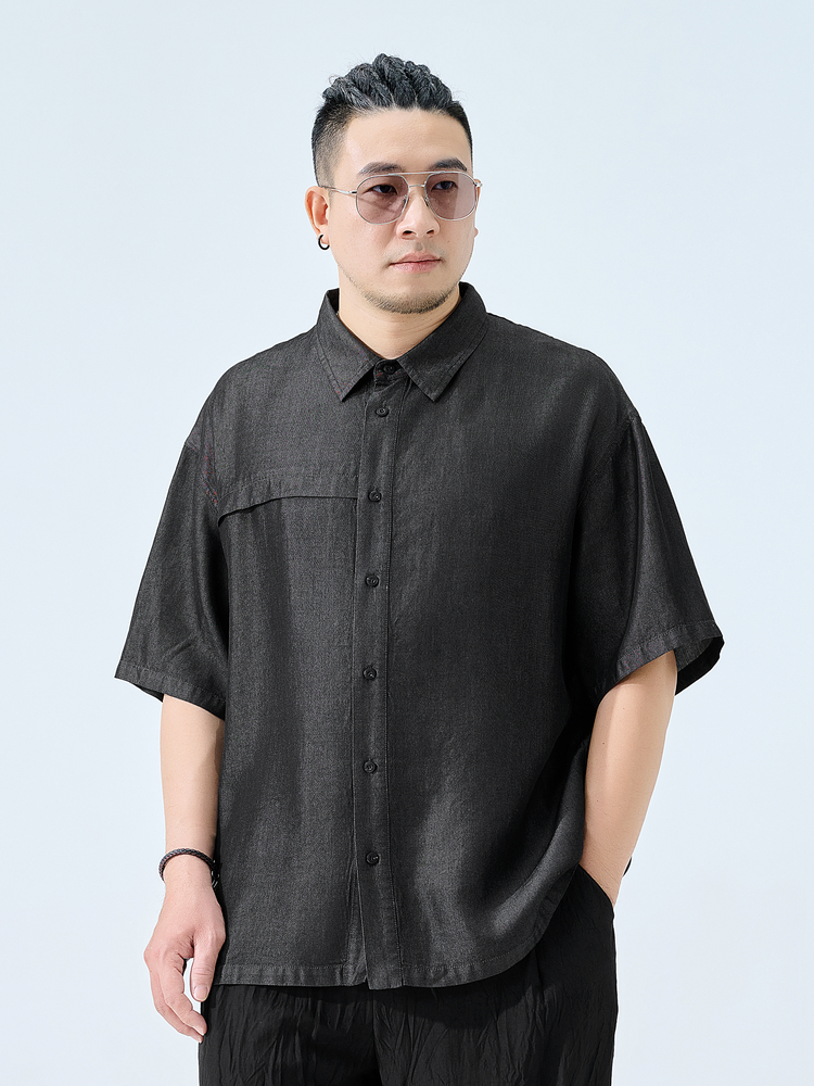 シャツ メンズ 余裕シルエット 半袖デニムシャツ