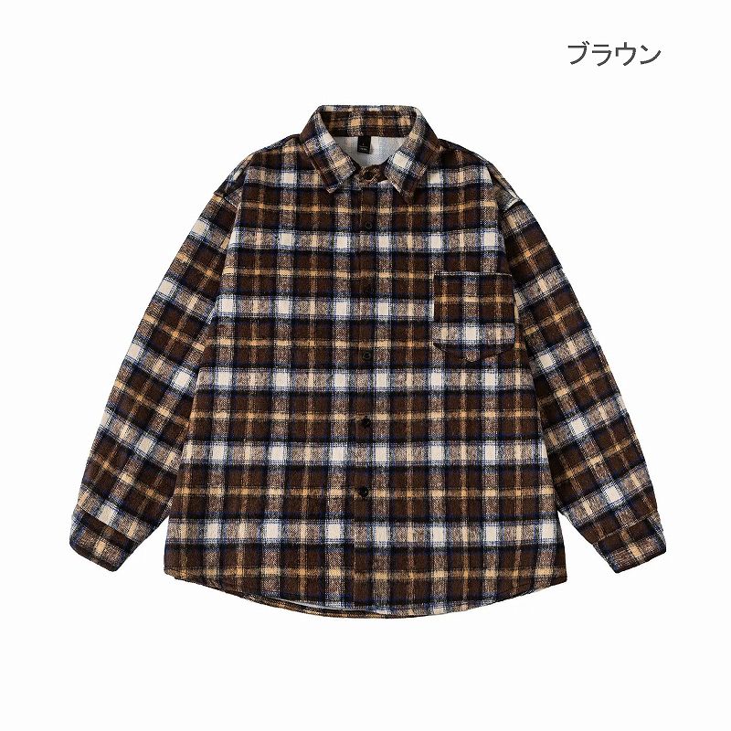メンズ シャツ メンズ チェック柄長袖シャツ 男女兼用 春秋冬 全2色