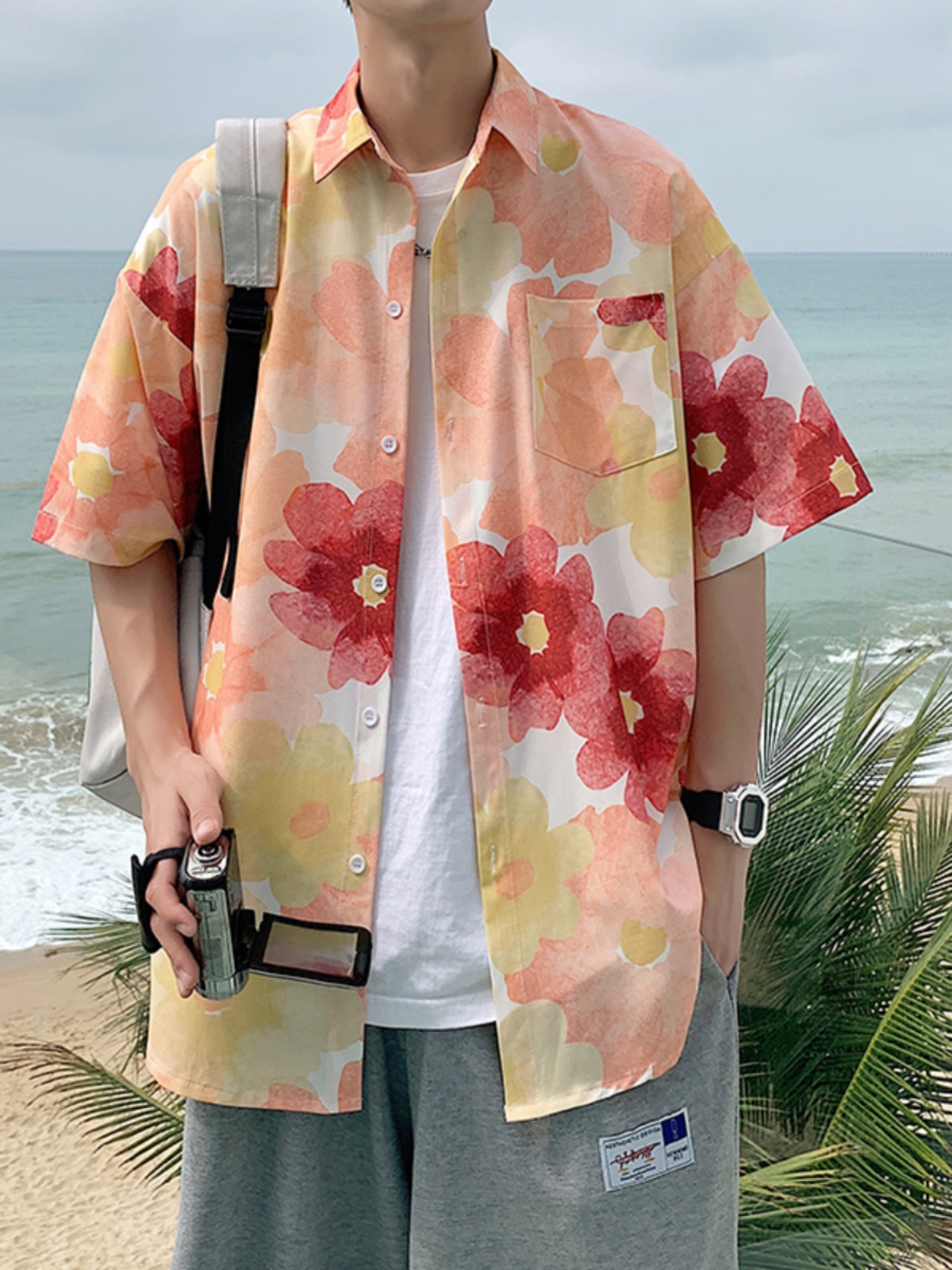 シャツ メンズ アロハシャツ 南国の花柄プリント アロハシャツ